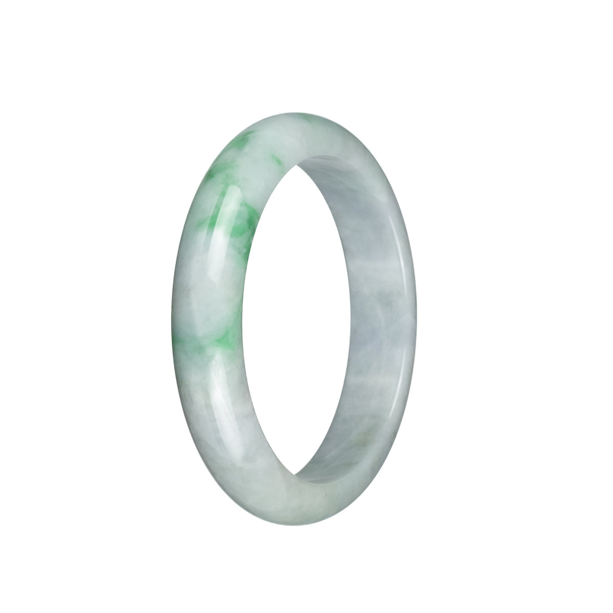 Certified Grade A Light Grey with Apple Green Pattern Jadeite Bangle Bracelet - 58mm Half Moon