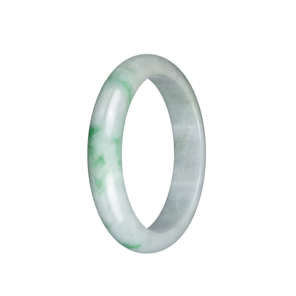 Certified Grade A Light Grey with Apple Green Pattern Jadeite Bangle Bracelet - 58mm Half Moon