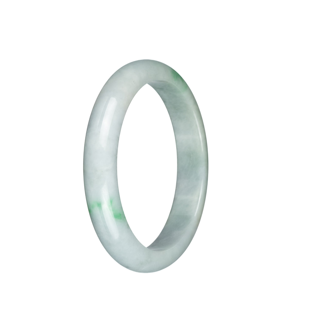 Authentic Untreated Pale Grey with Emerald Green Pattern Traditional Jade Bangle Bracelet - 60mm Half Moon