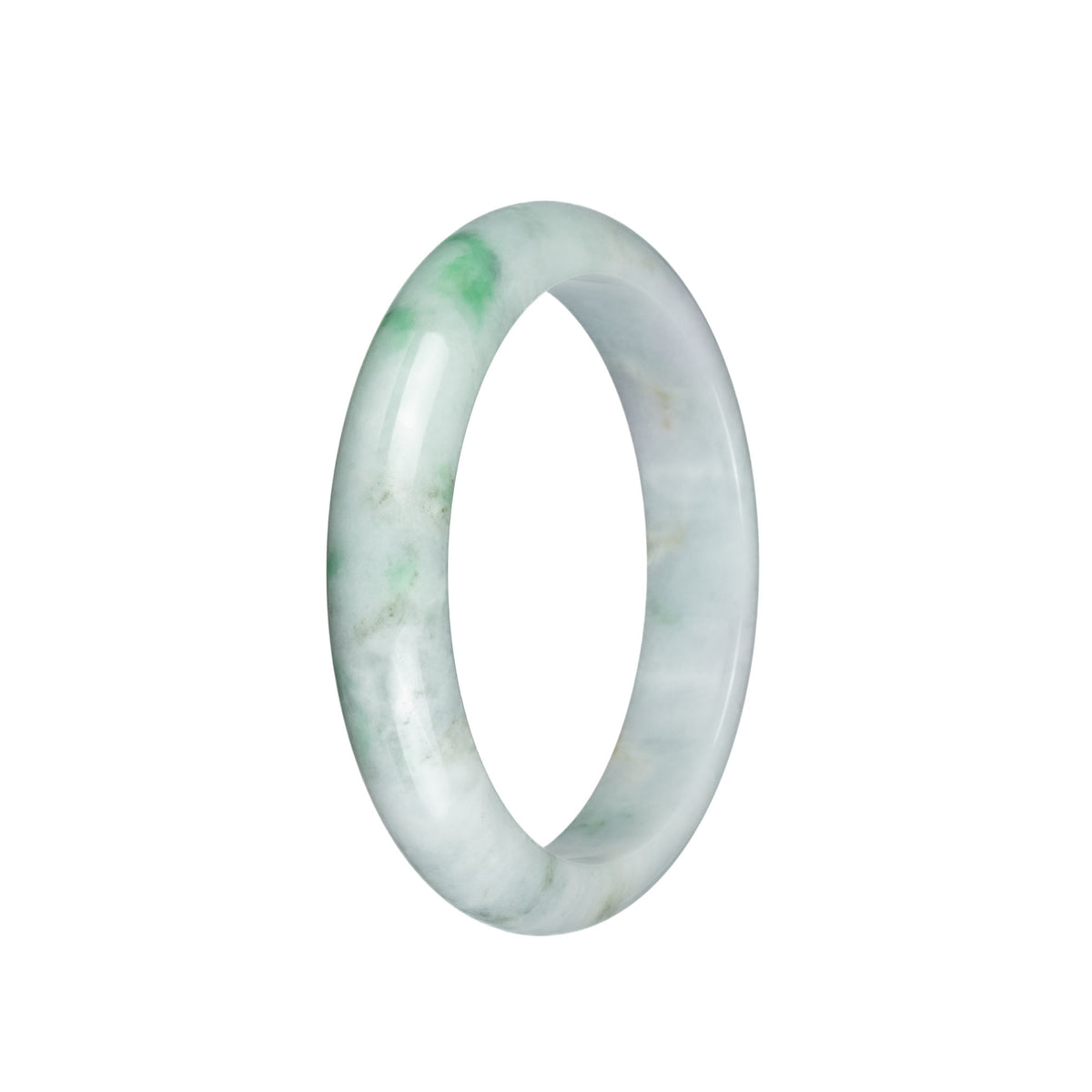 Real Grade A Pale Green with Light Green and Light Grey Pattern Burma Jade Bangle - 59mm Half Moon