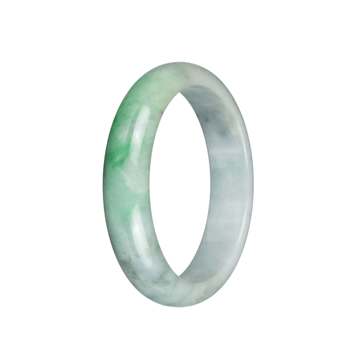 Real Type A Pale Green with Light Green and Light Grey Pattern Traditional Jade Bracelet - 59mm Half Moon