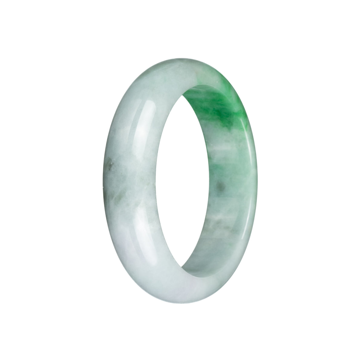 Genuine Grade A Pale Green with Light Green and Light Grey Pattern Jade Bracelet - 57mm Half Moon