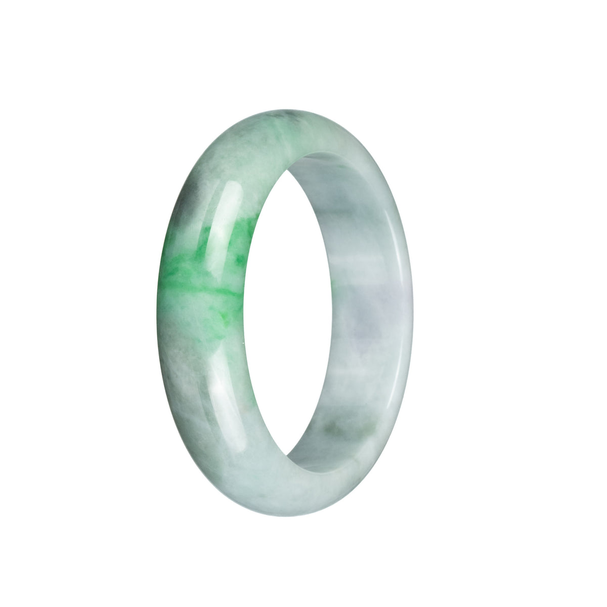 Genuine Grade A Pale Green with Light Green and Light Grey Pattern Jade Bracelet - 57mm Half Moon