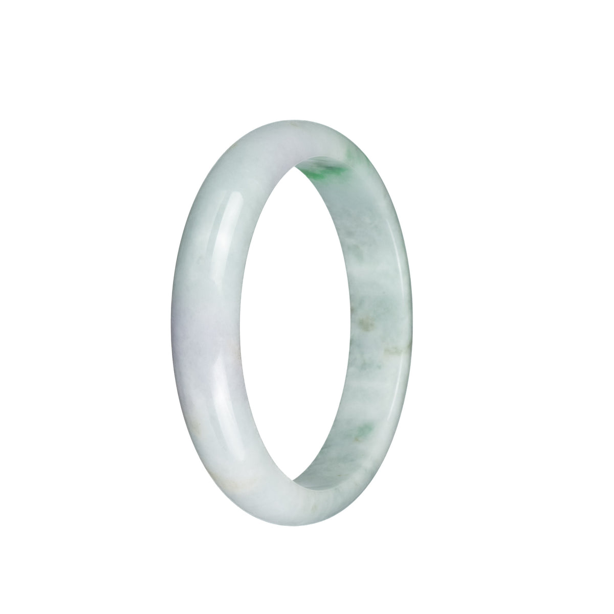 Genuine Natural Pale Green with Light Green and Light Grey Pattern Jadeite Bangle - 59mm Half Moon