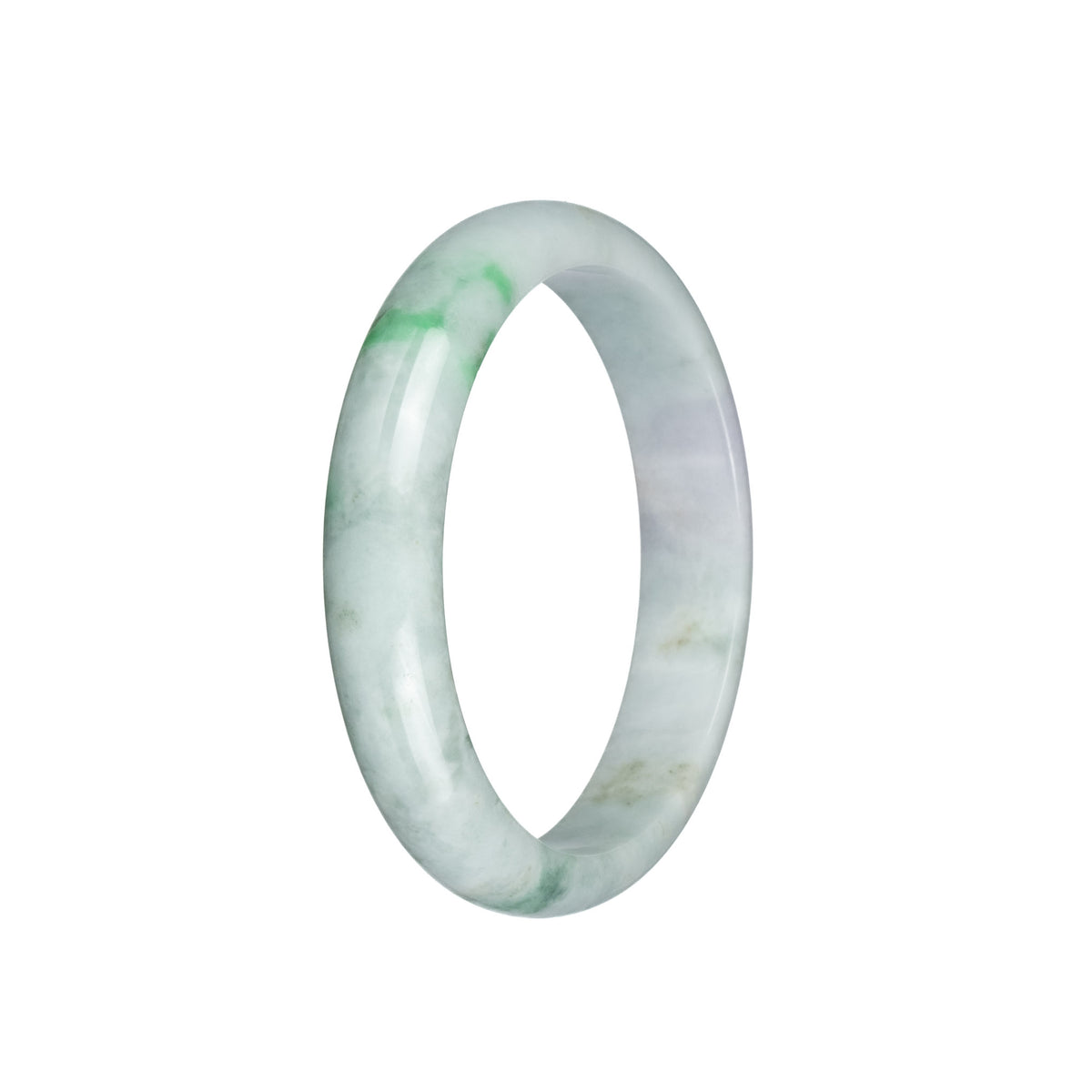 Genuine Natural Pale Green with Light Green and Light Grey Pattern Jadeite Bangle - 59mm Half Moon