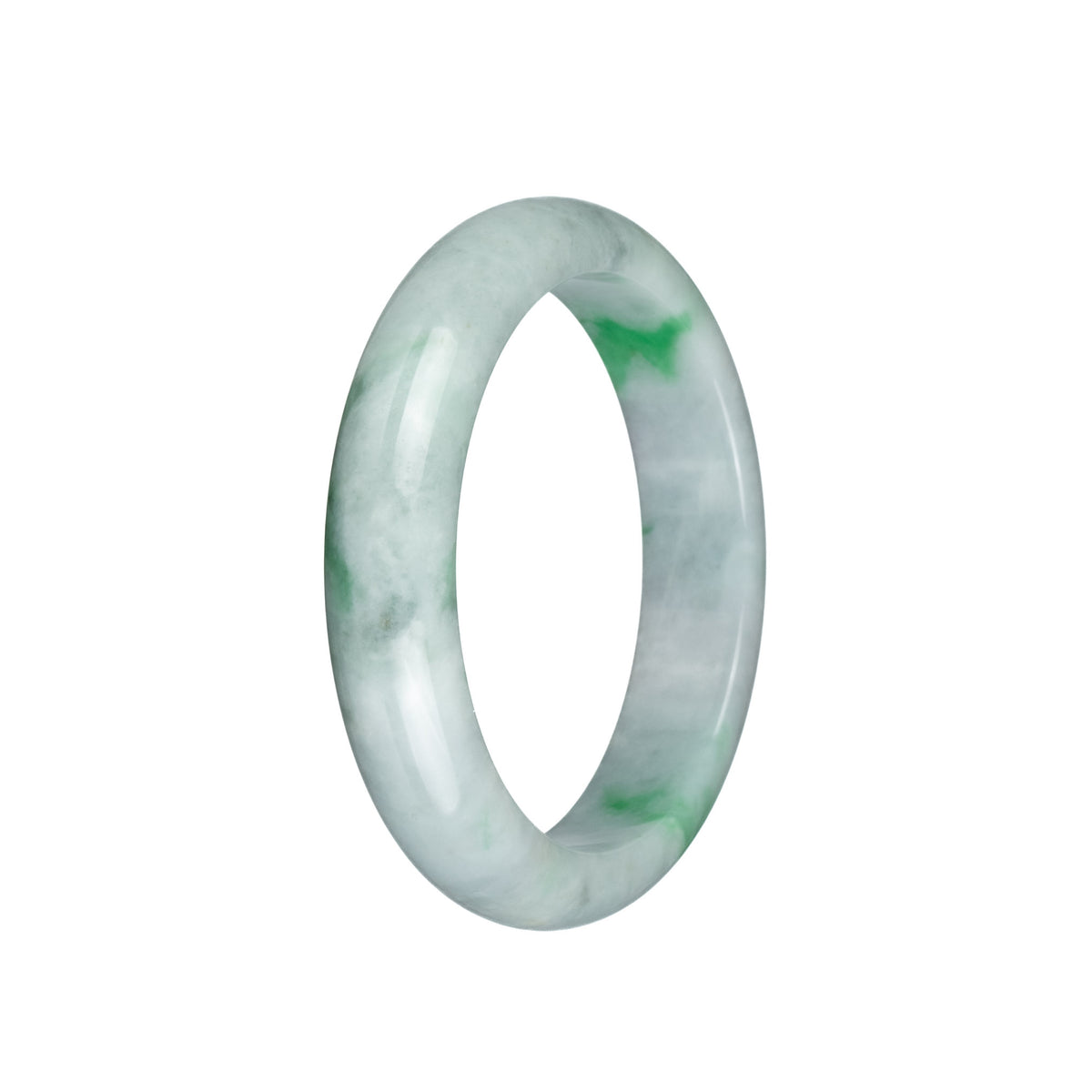 Genuine Grade A Light Grey with Emerald Green Pattern Jade Bangle Bracelet - 57mm Half Moon