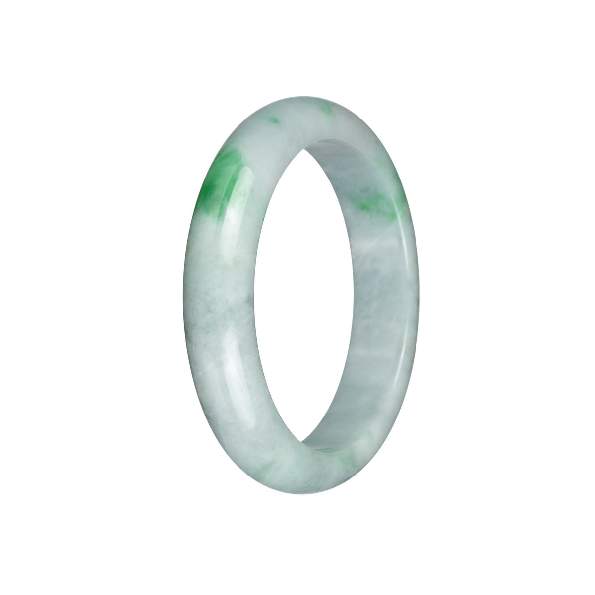 Genuine Grade A Light Grey with Emerald Green Pattern Jade Bangle Bracelet - 57mm Half Moon