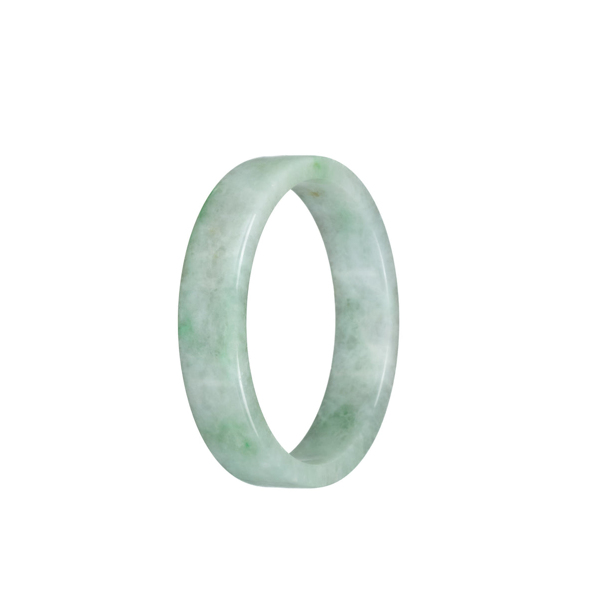 Real Untreated Pale Green with Green Pattern Jade Bangle Bracelet - 52mm Flat