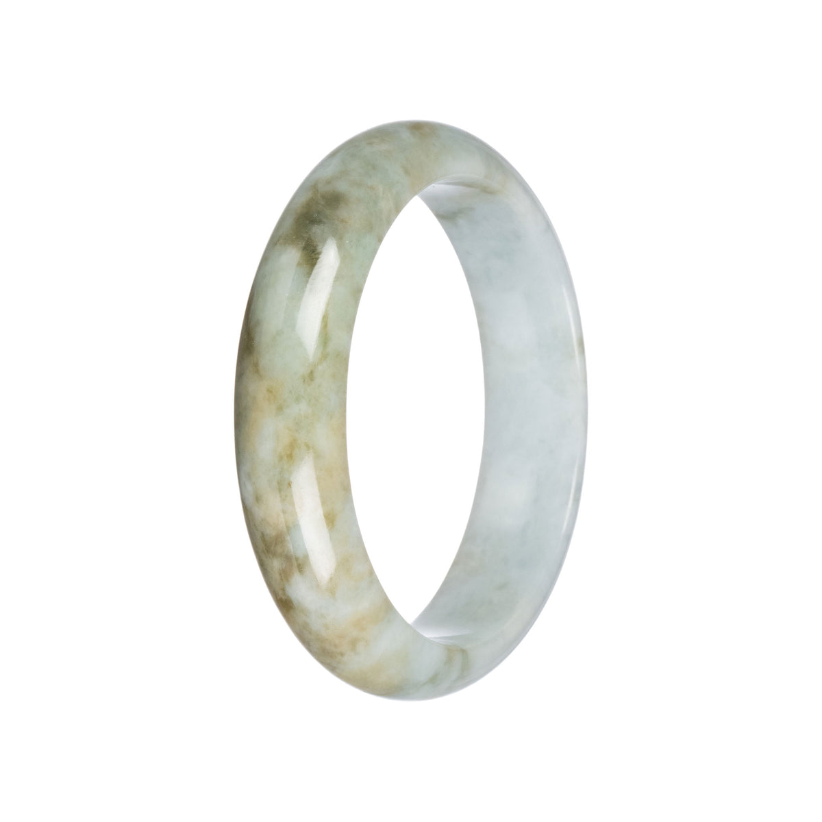 Untreated Pale Green with Olive Green Burmese Jade Bangle - 59mm Half Moon