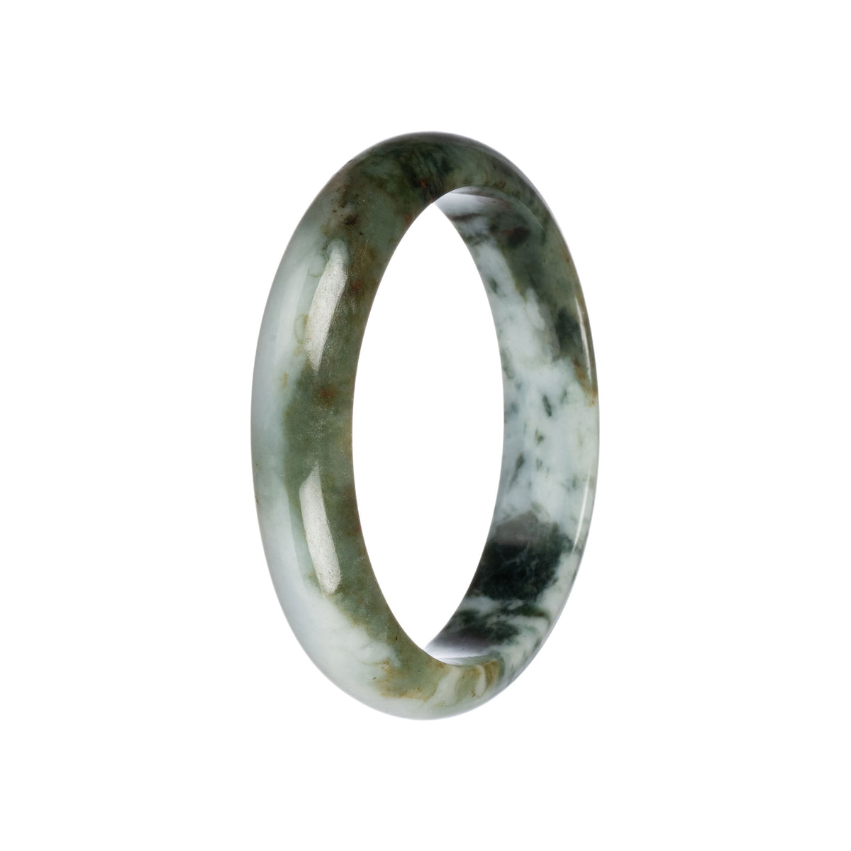 Natural Greyish White with Green Burma Jade Bangle - 59mm Half Moon