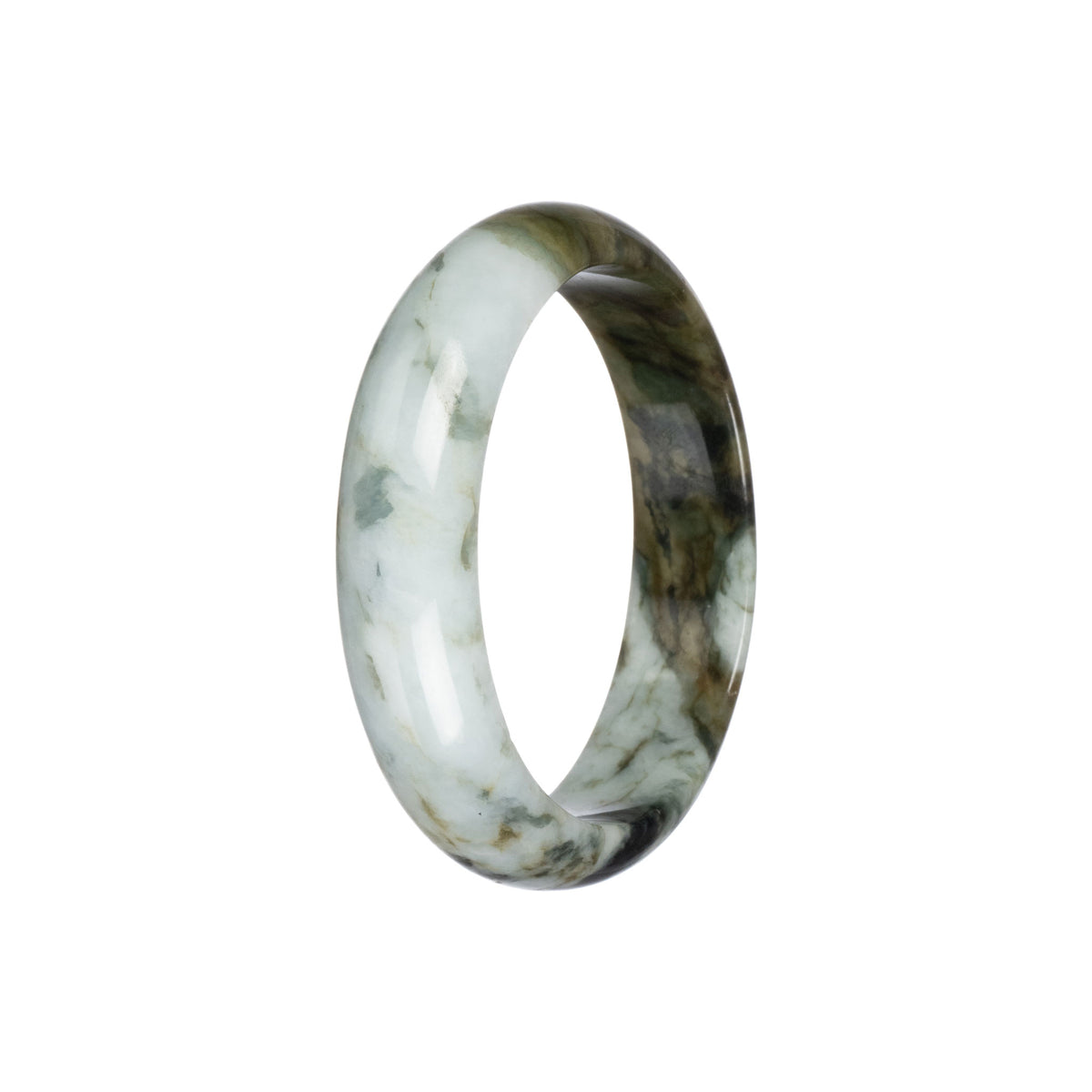 Real Pale Green with Brown Jadeite Bangle - 55mm Half Moon