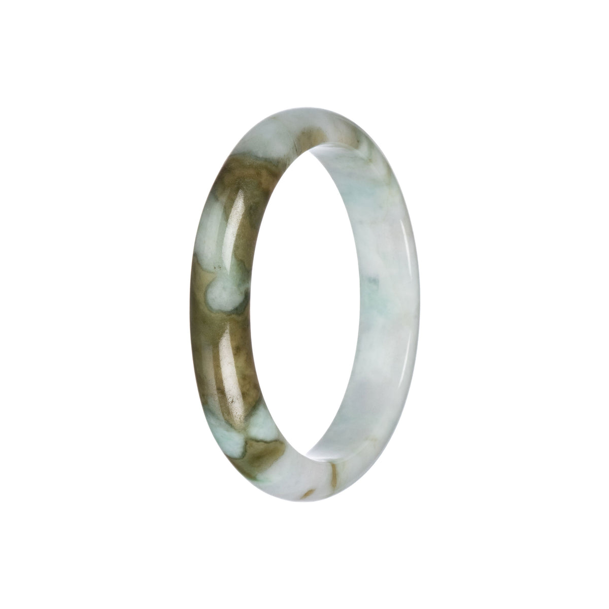 Authentic Pale Green with Olive Green Burmese Jade Bangle - 55mm Half Moon