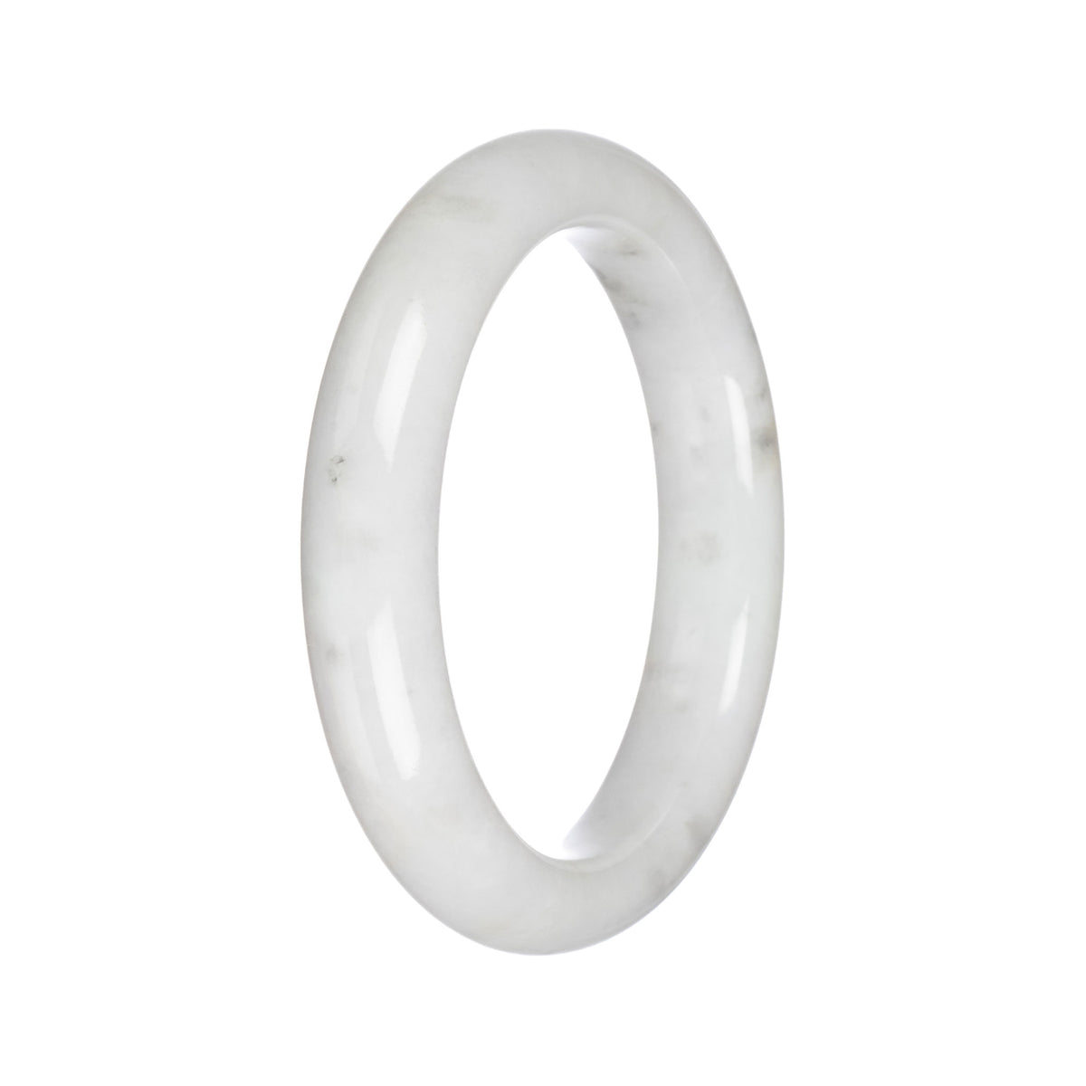 Untreated White with Dark Grey Spots Burma Jade Bangle Bracelet - 61mm Semi Round