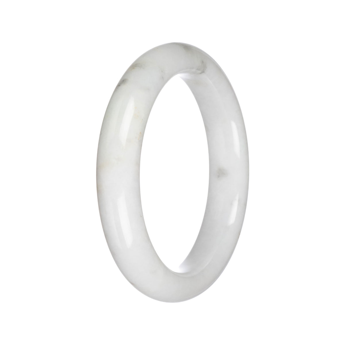 Untreated White with Dark Grey Spots Burma Jade Bangle Bracelet - 61mm Semi Round