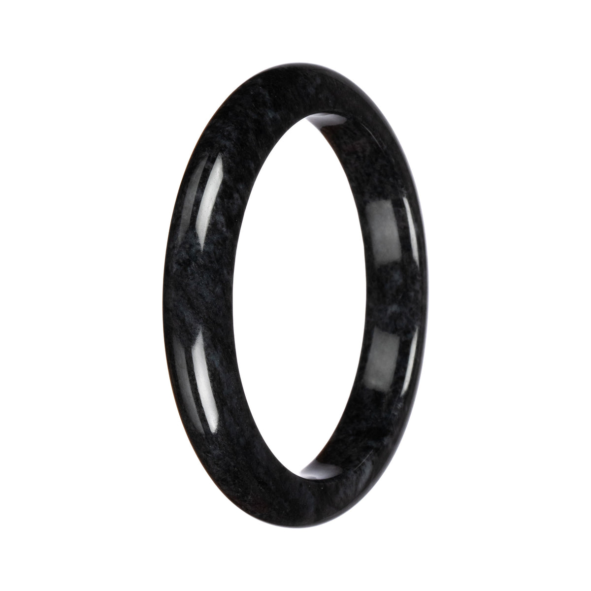 Grade A Black Jadeite Jade Bangle Bracelet - 64mm Half Moon