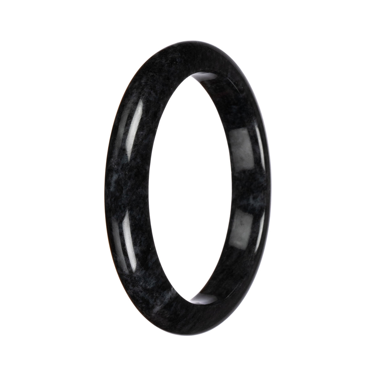 Grade A Black Jadeite Jade Bangle Bracelet - 64mm Half Moon