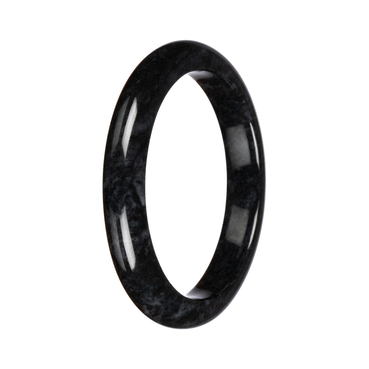 Grade A Black Jadeite Jade Bangle Bracelet - 64mm Half Moon