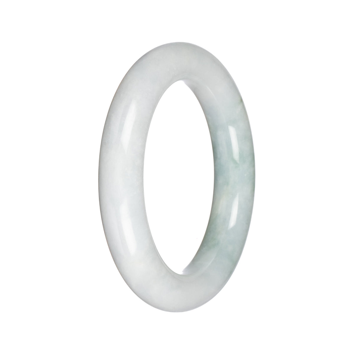 Authentic White with Green Pattern Burmese Jade Bangle - 58mm Round