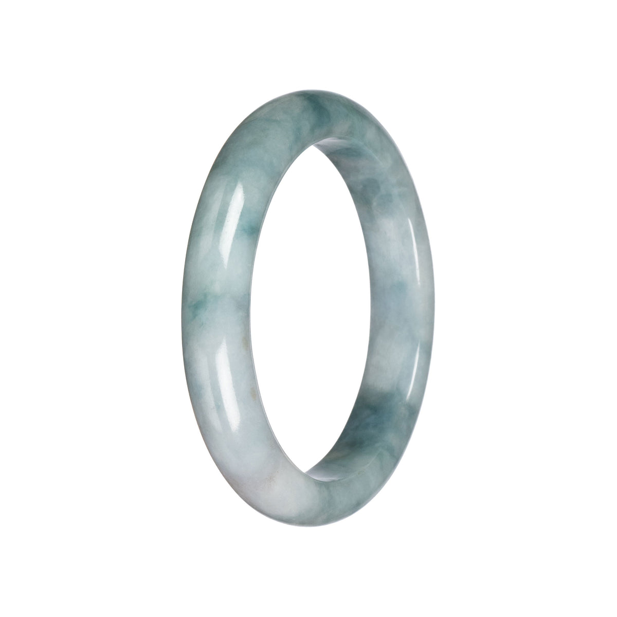 Natural Bluish Green Pattern Burmese Jade Bangle - 59mm Half Moon