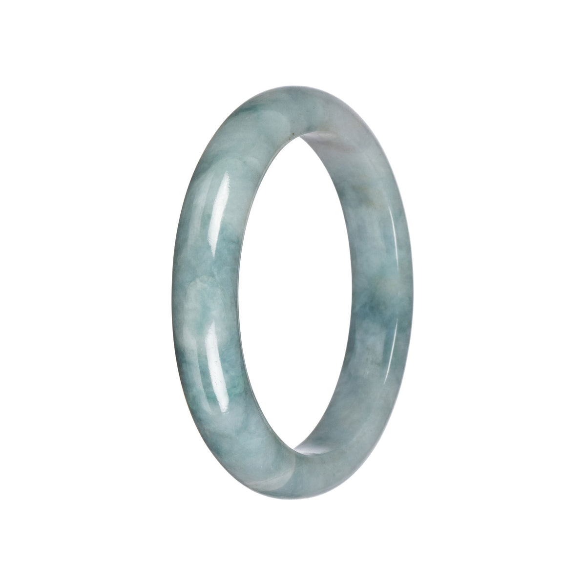 Natural Bluish Green Pattern Burmese Jade Bangle - 59mm Half Moon