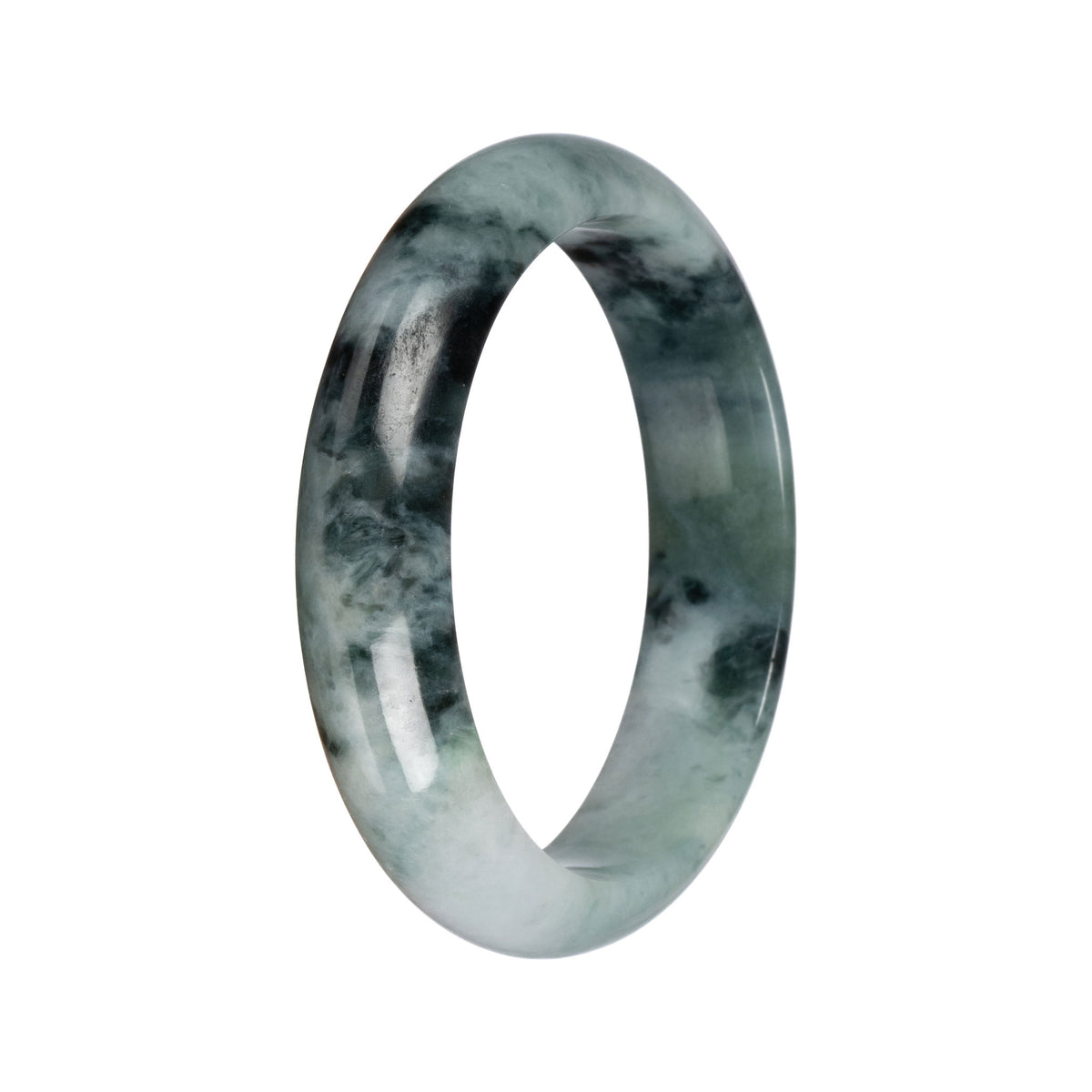 Authentic Green and Black Jadeite Jade Bangle - 63mm Half Moon