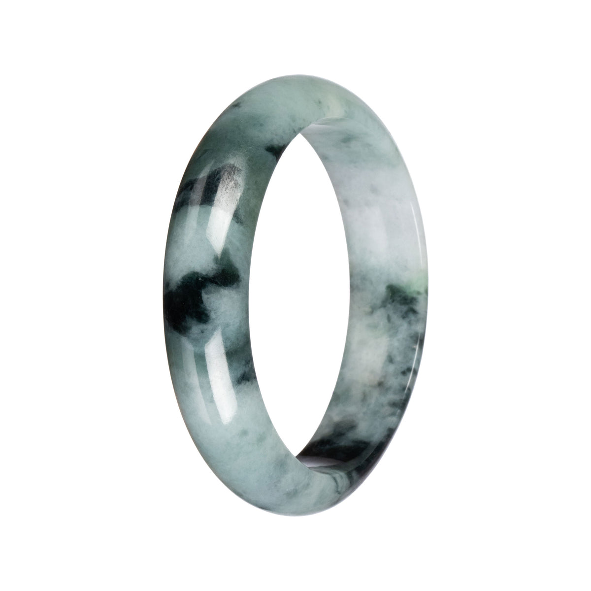 Authentic Green and Black Jadeite Jade Bangle - 63mm Half Moon