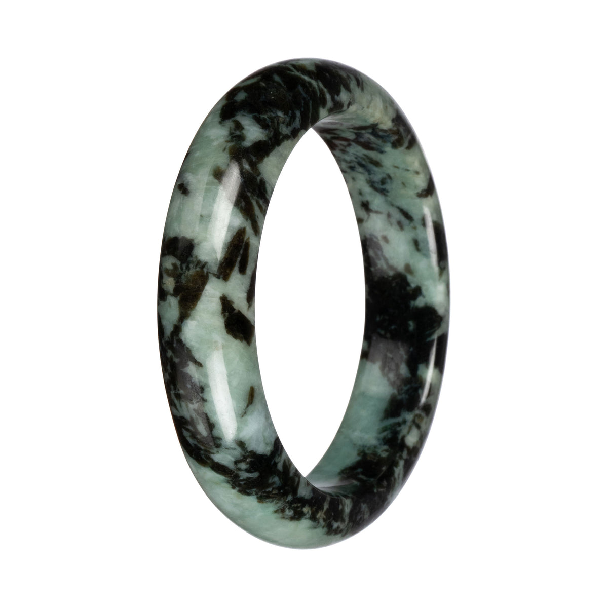 Grade A Green with Black Jadeite Bangle - 66mm Half Moon