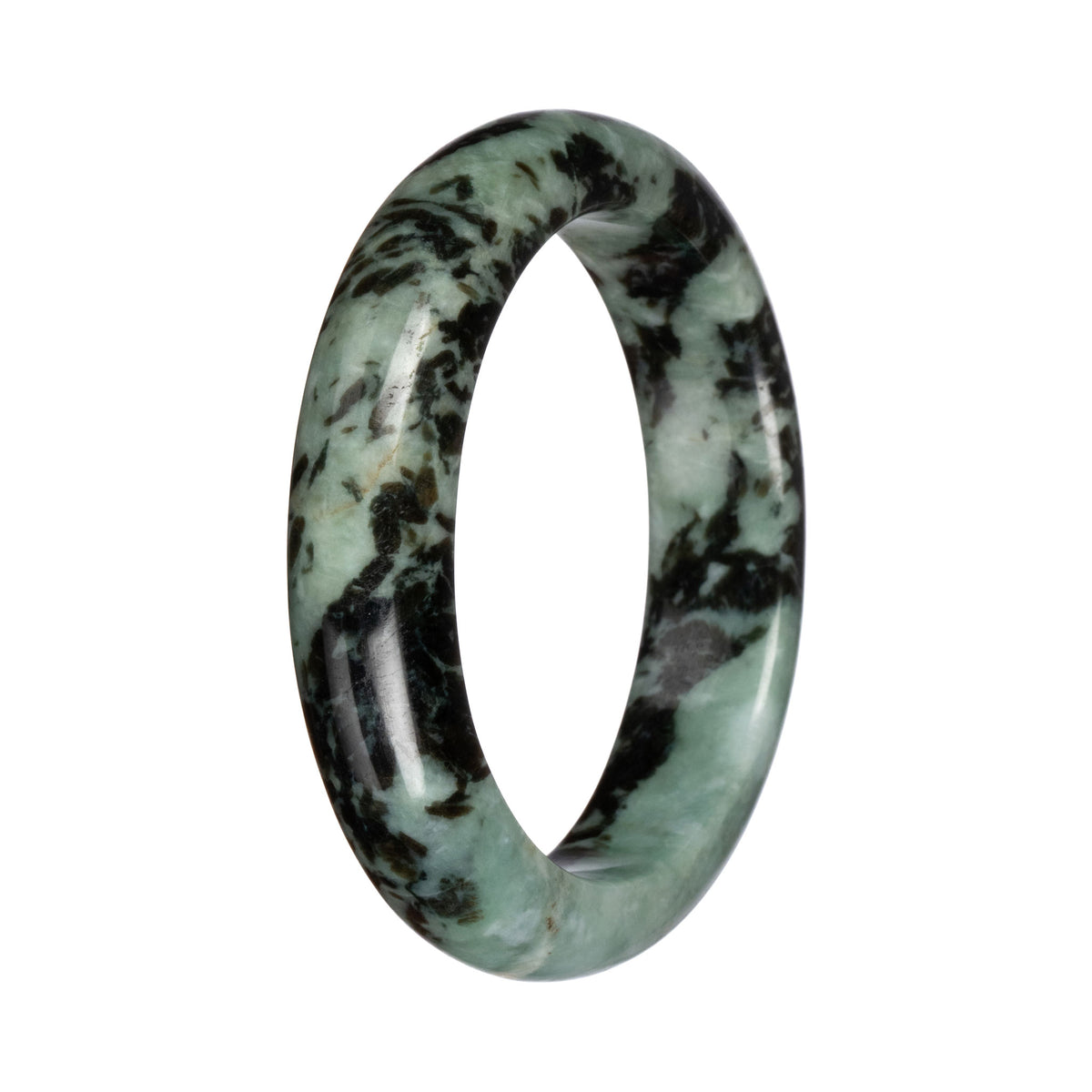 Grade A Green with Black Jadeite Bangle - 66mm Half Moon