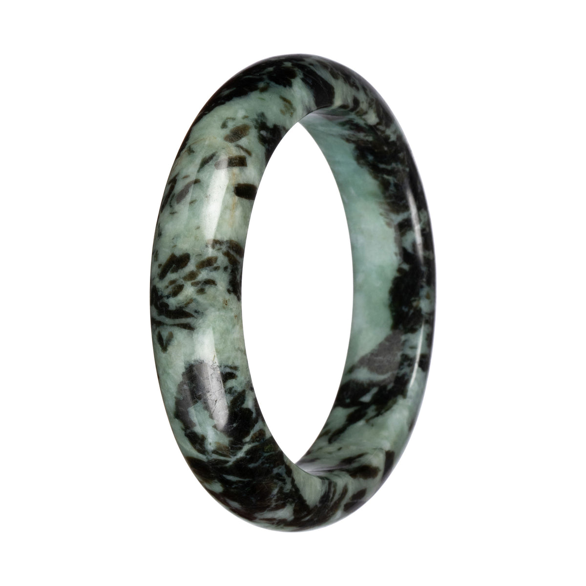 Grade A Green with Black Jadeite Bangle - 66mm Half Moon