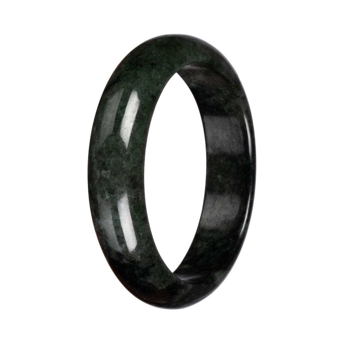 Authentic Dark Green and Black Jade Bangle Bracelet - 67mm Half Moon