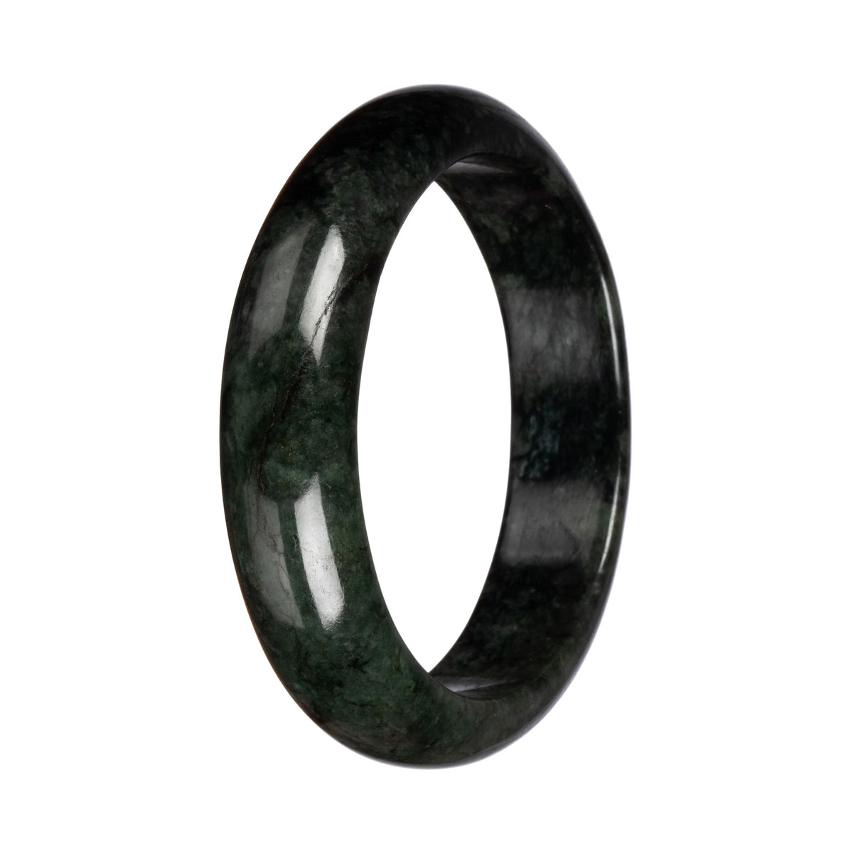 Authentic Dark Green and Black Jade Bangle Bracelet - 67mm Half Moon