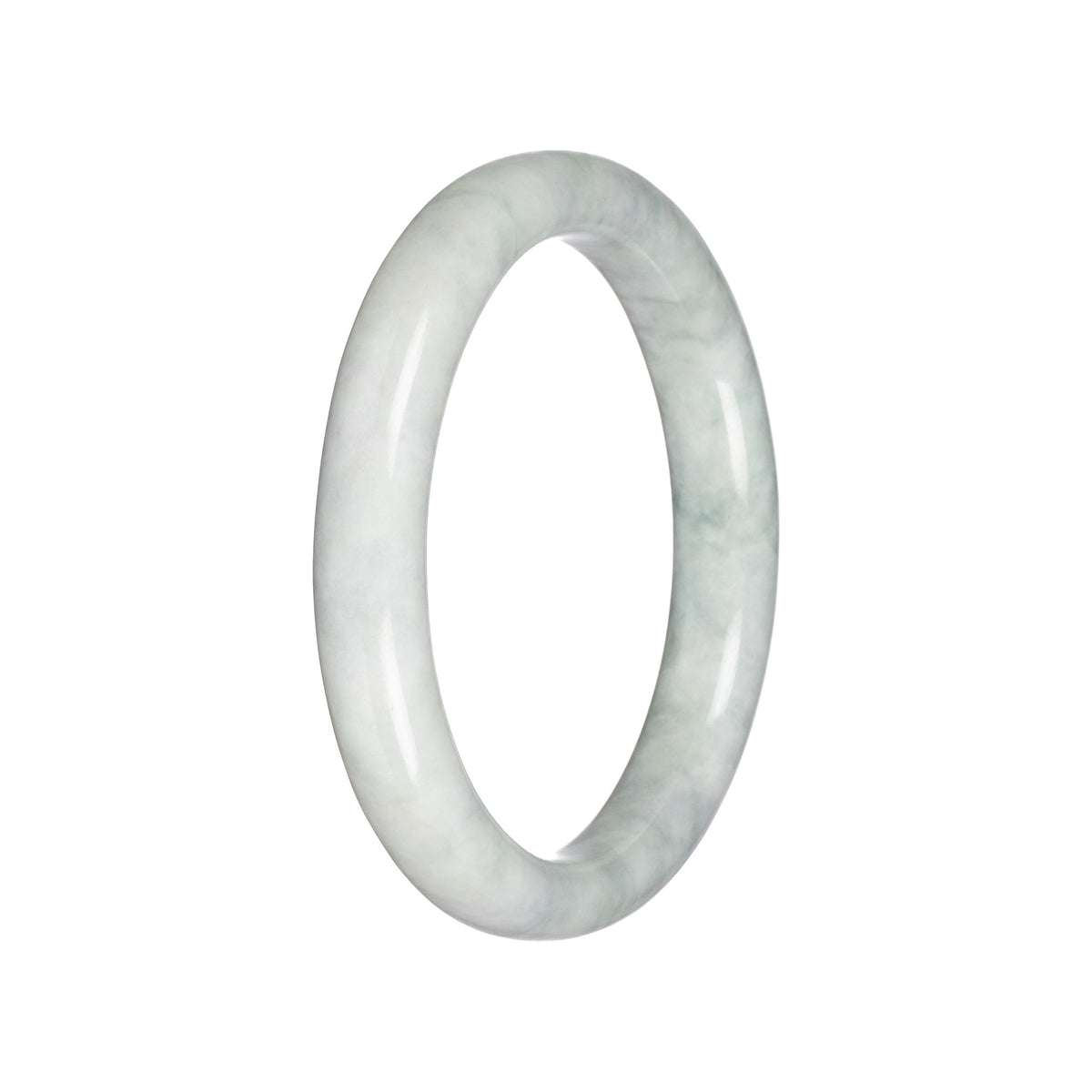 Natural White Pattern Jade Bangle - 60mm Semi Round