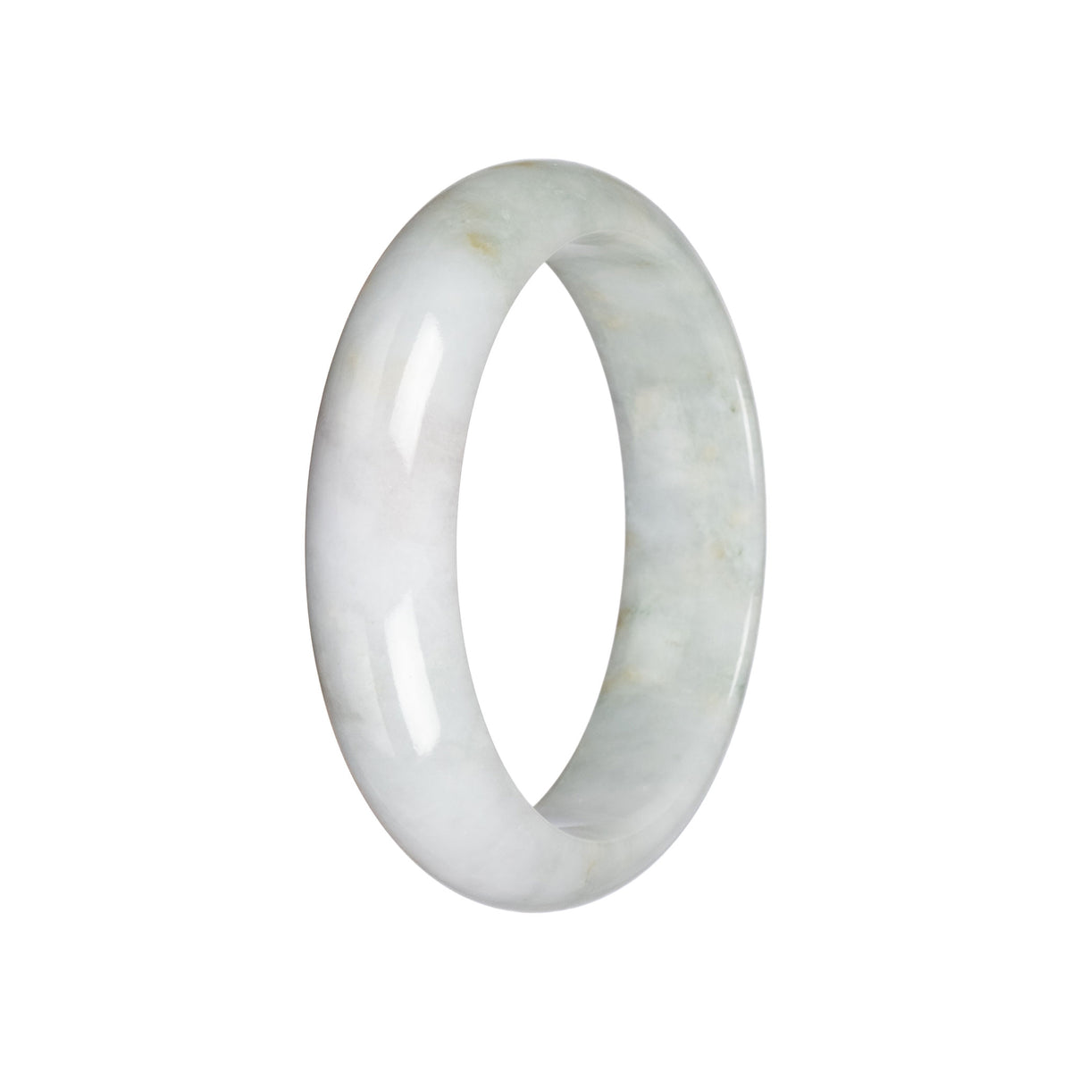 Real Pale Green with Brown Jade Bangle Bracelet - 59mm Half Moon