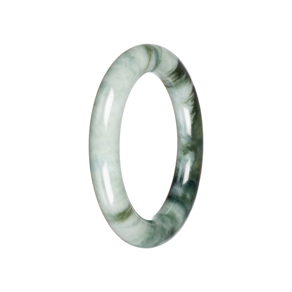 Untreated Pale Green with Green Pattern Burma Jade Bangle - 53mm Round