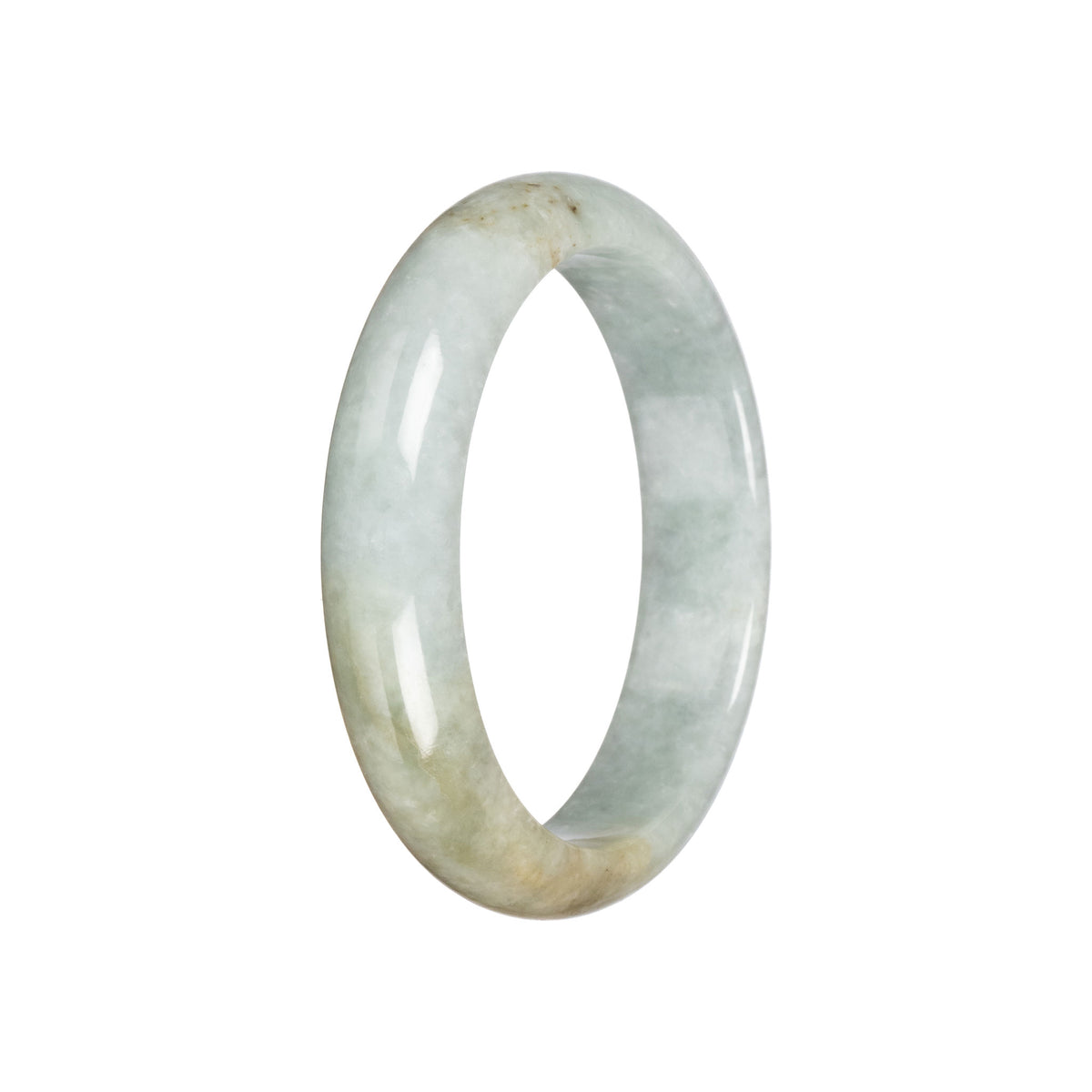 Genuine Pale Green with Brown Jadeite Bangle - 58mm Half Moon