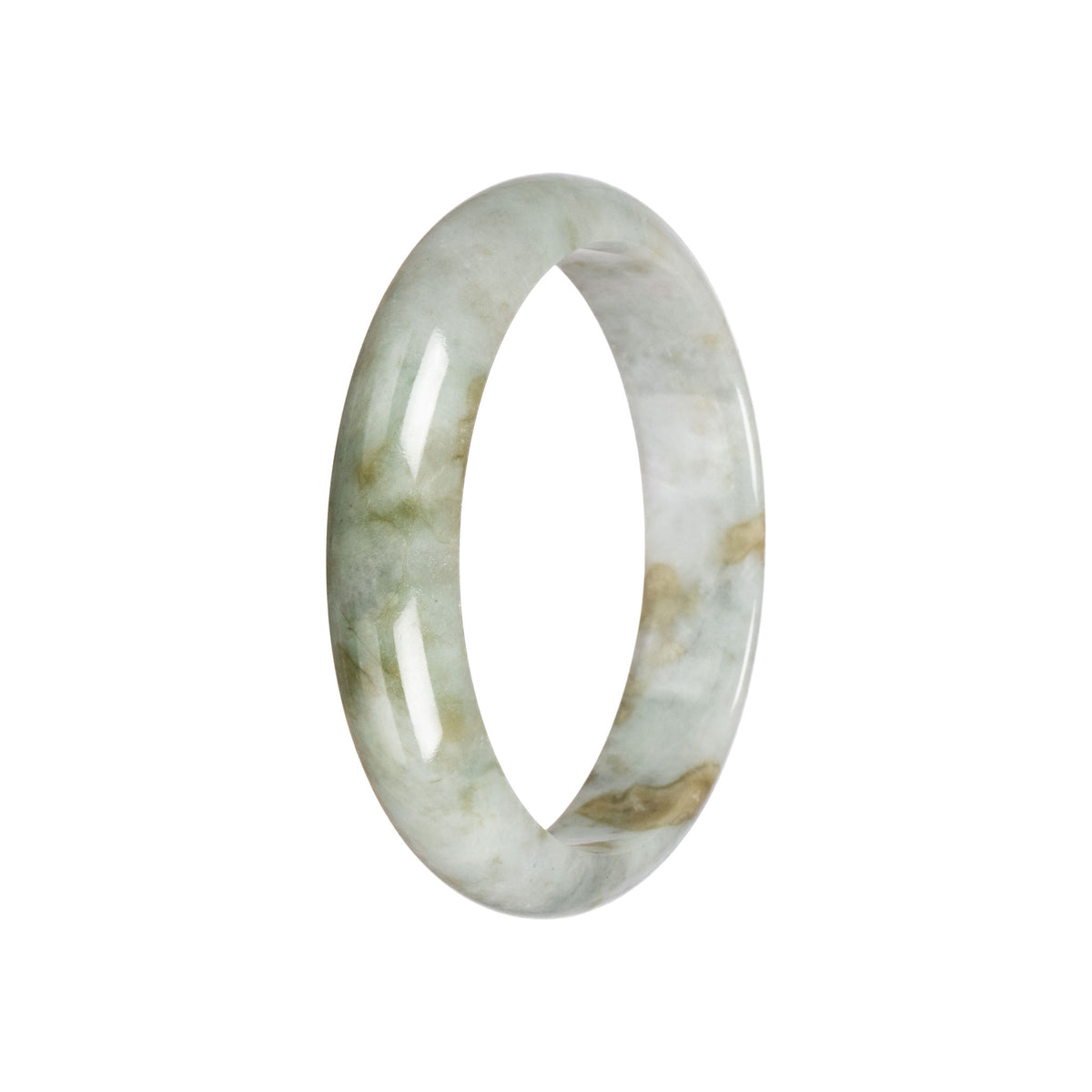 Natural Pale Green with Olive Green Jadeite Bangle - 60mm Half Moon