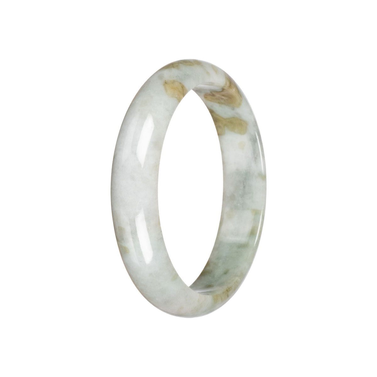 Natural Pale Green with Olive Green Jadeite Bangle - 60mm Half Moon