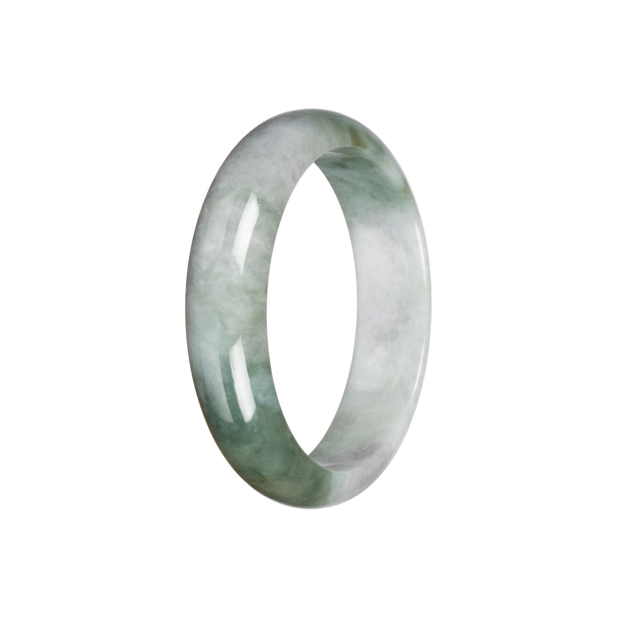 Authentic Green with Light Grey Jade Bangle - 56mm Half Moon