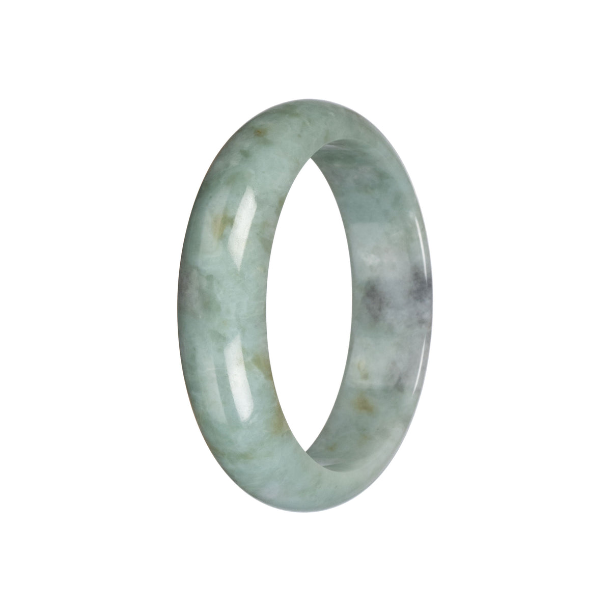 Untreated Light Green with Grey Jadeite Jade Bangle - 58mm Half Moon