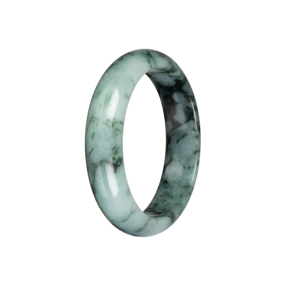 Genuine Light Green with Dark Green Pattern Jadeite Jade Bangle - 55mm Half Moon