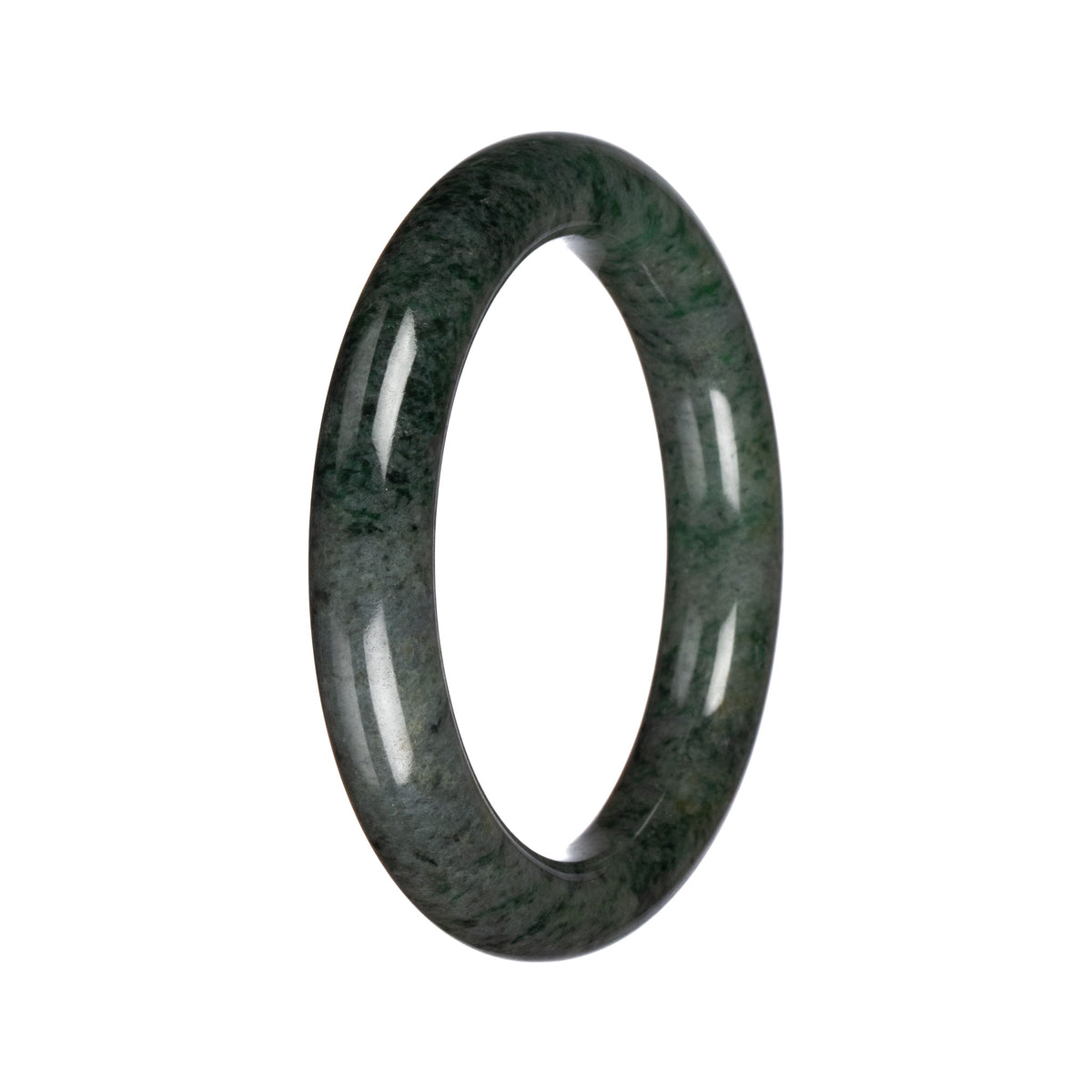 Untreated Grey with Green Pattern Burma Jade Bangle - 60mm Round