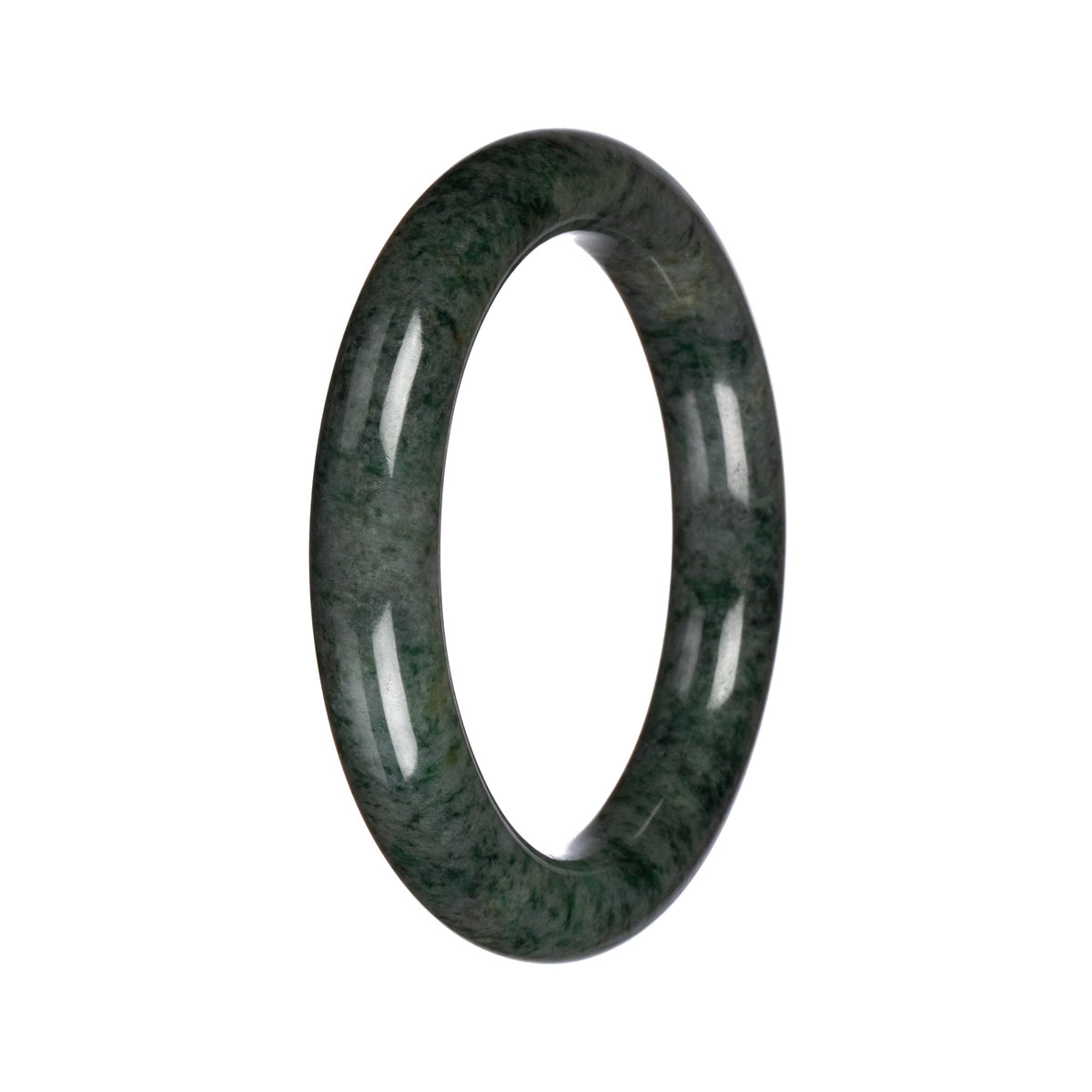 Untreated Grey with Green Pattern Burma Jade Bangle - 60mm Round