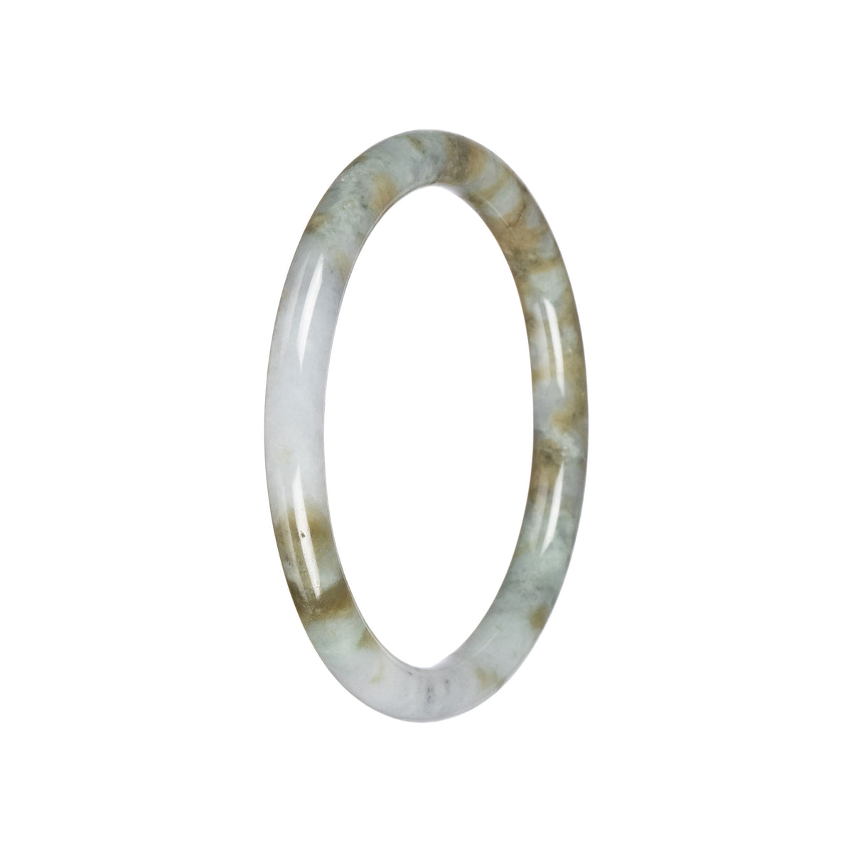 Genuine Light Grey with Light Brown Jadeite Jade Bangle - 60mm Petite Round