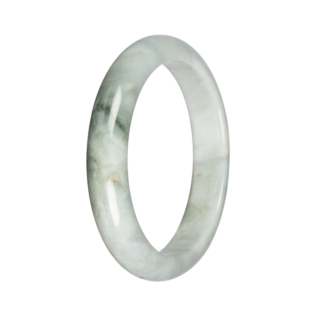 Genuine White with Dark Green Pattern Jade Bangle - 67mm Half Moon