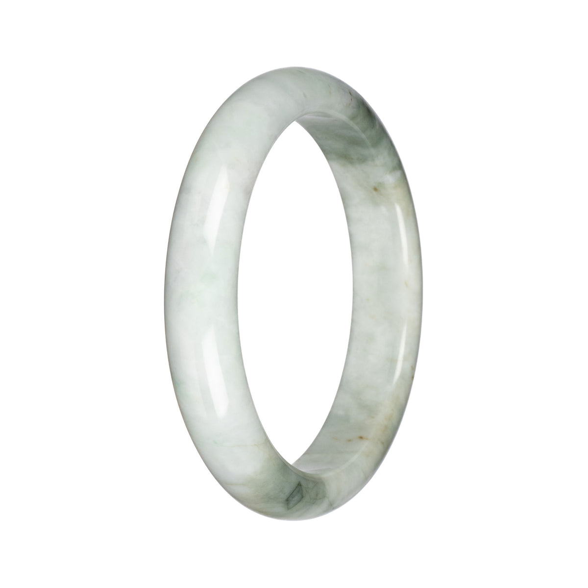 Genuine White with Dark Green Pattern Jade Bangle - 67mm Half Moon