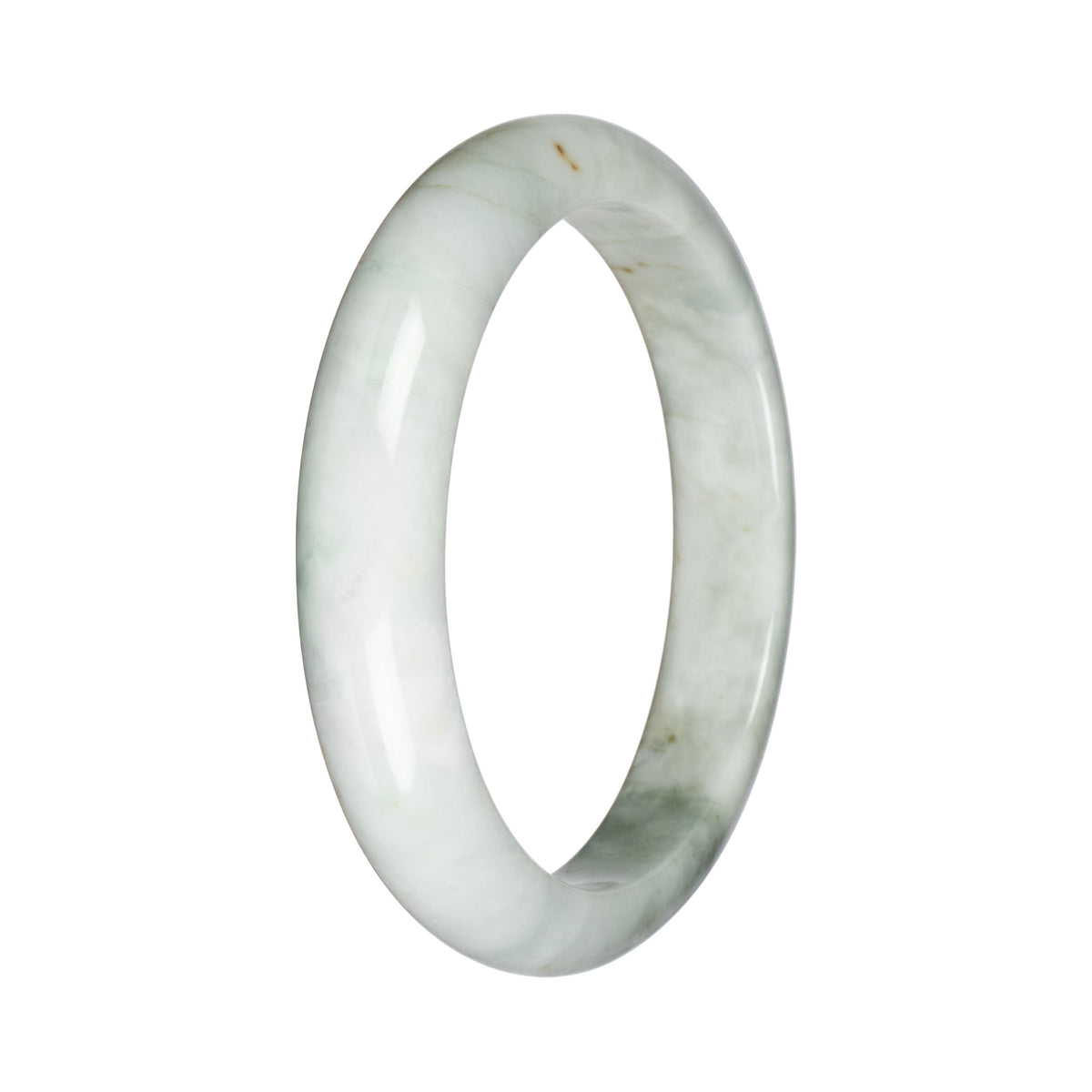 Genuine White with Dark Green Pattern Jade Bangle - 67mm Half Moon