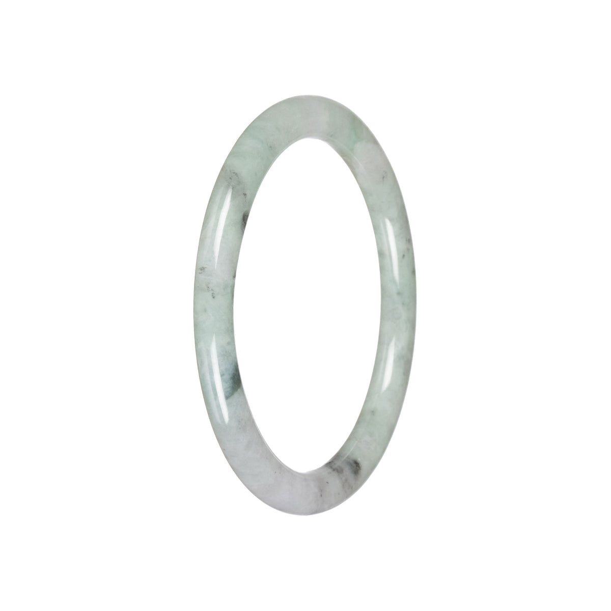 Real Pale Green with White Jadeite Bangle - 59mm Petite Round