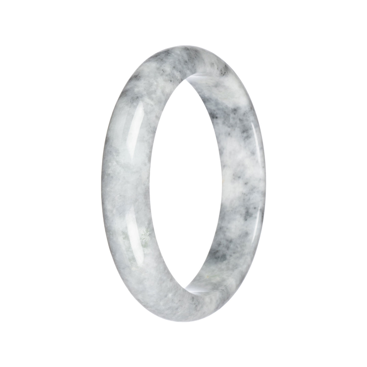 Natural Grey Pattern Traditional Jade Bangle - 63mm Half Moon