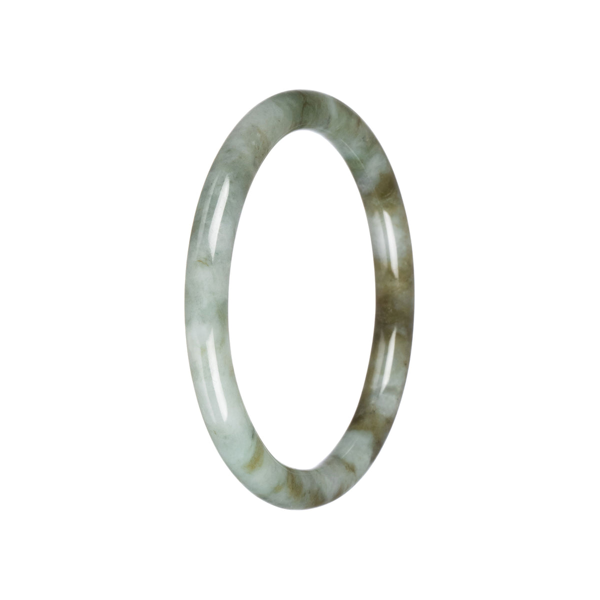 Natural Light Grey with Olive Green Burmese Jade Bangle Bracelet - 60mm Petite Round