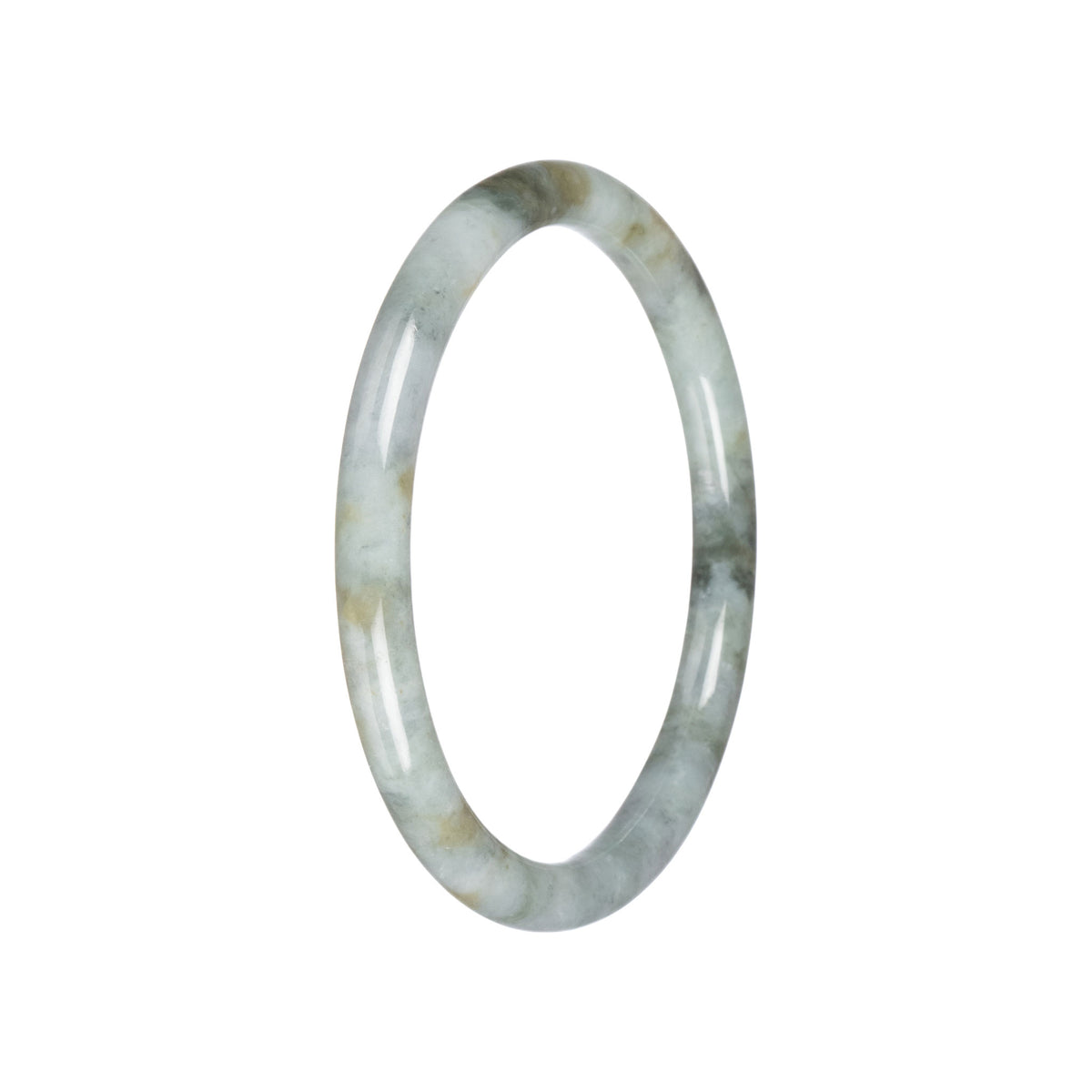 Real Grey Pattern Jadeite Jade Bangle Bracelet - 61mm Petite Round